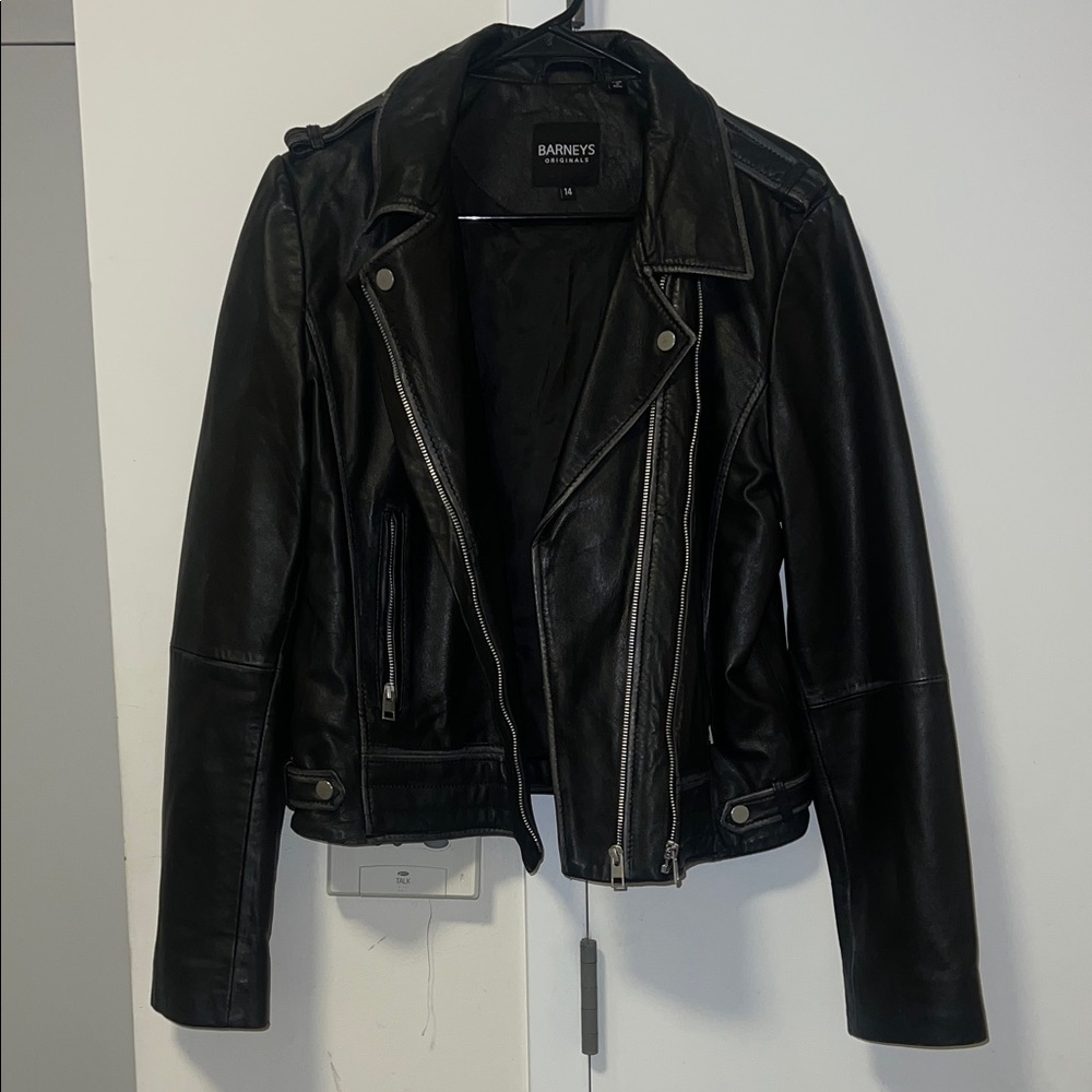 Barneys New York Women's Classic Black Leather Jacket